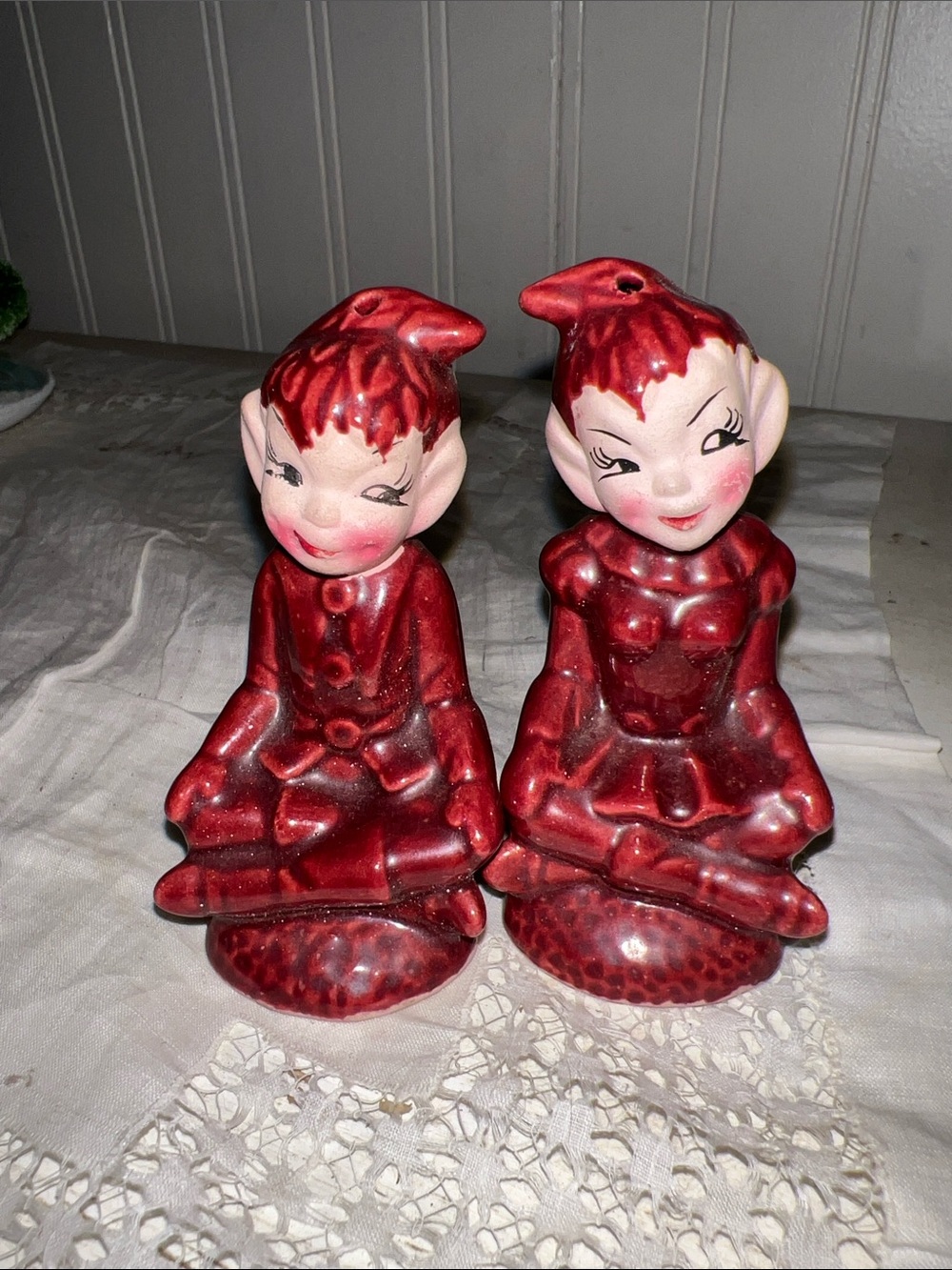 Vintage Mid Century pixie elf elves salt & pepper shakers